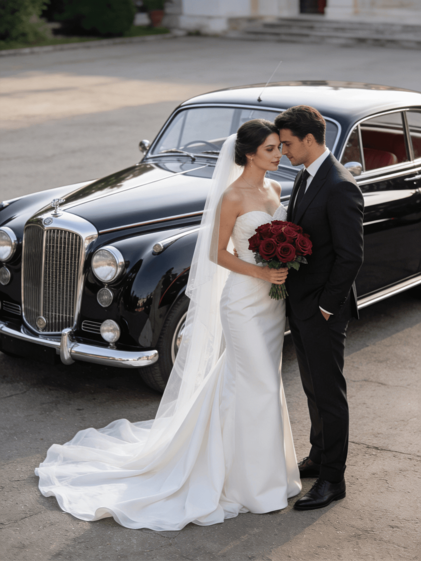 Voiture de la mariée décorée de fleurs